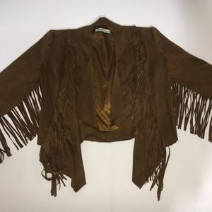 Bershka Cazadora brown suede fringe jacket